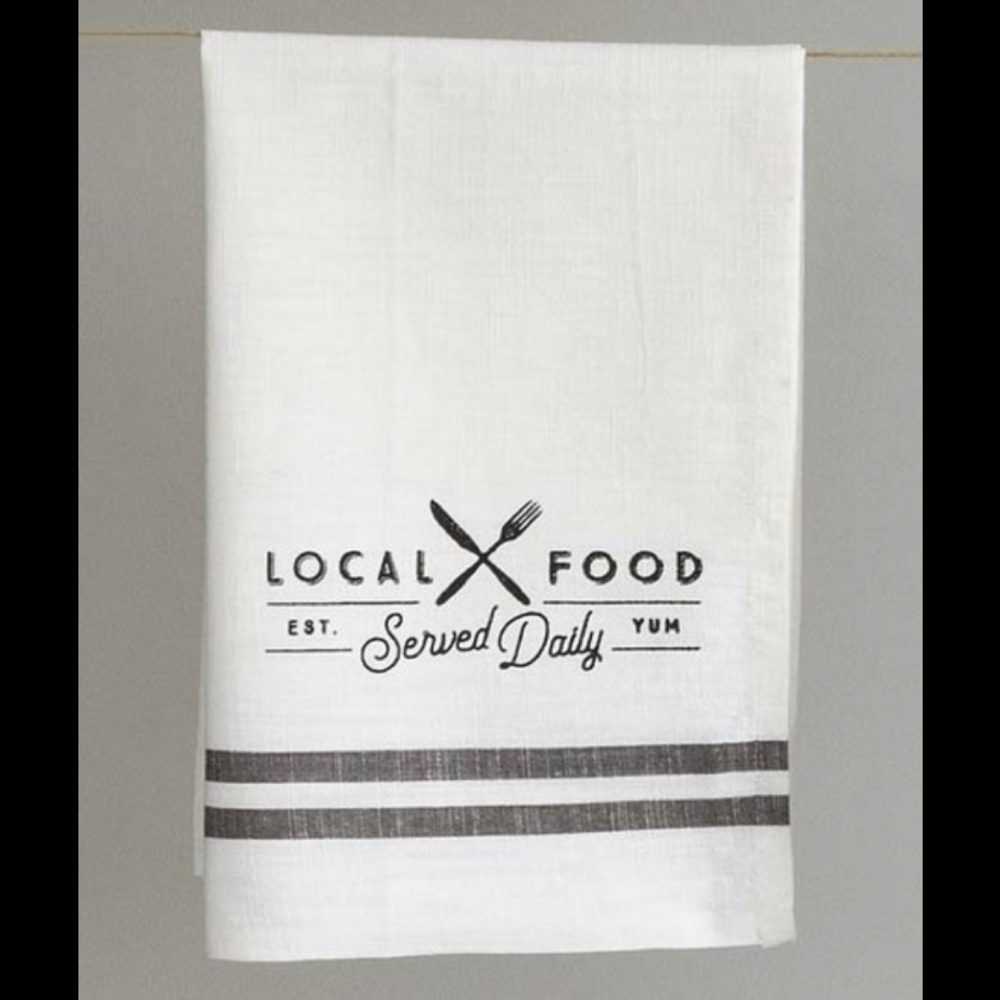 White 'Local Food' Tea Towel